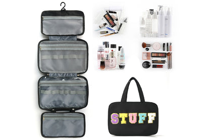 Travel Toiletry Bag Water-resistant with Hanging Hook for Makeup Cosmetic Shampoo -Black