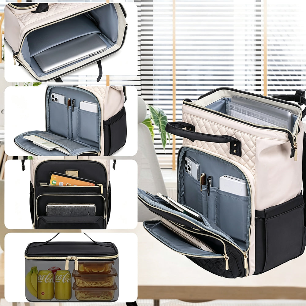 2-in-1 Laptop Backpack with Lunch Bag-Black
