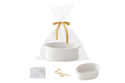 Gift Basket With Gift Bag And Ribbons Woven Storage Basket With Handle-White