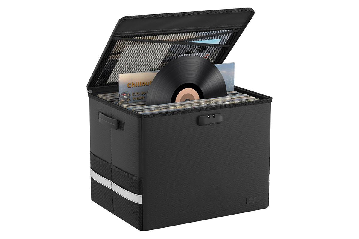 Vinyl Record Storage with Lock Fireproof Waterproof Organizer for 150 Records