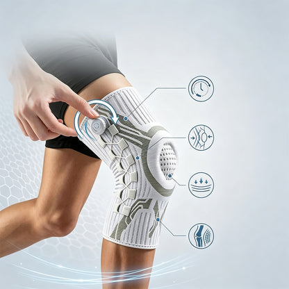 Knee Brace with Dial Adjustment System and Spring Support Strips-White
