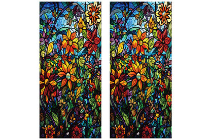 2Pcs Static Cling Windows Film Frosted Stained Glass Stickers Flower Decor