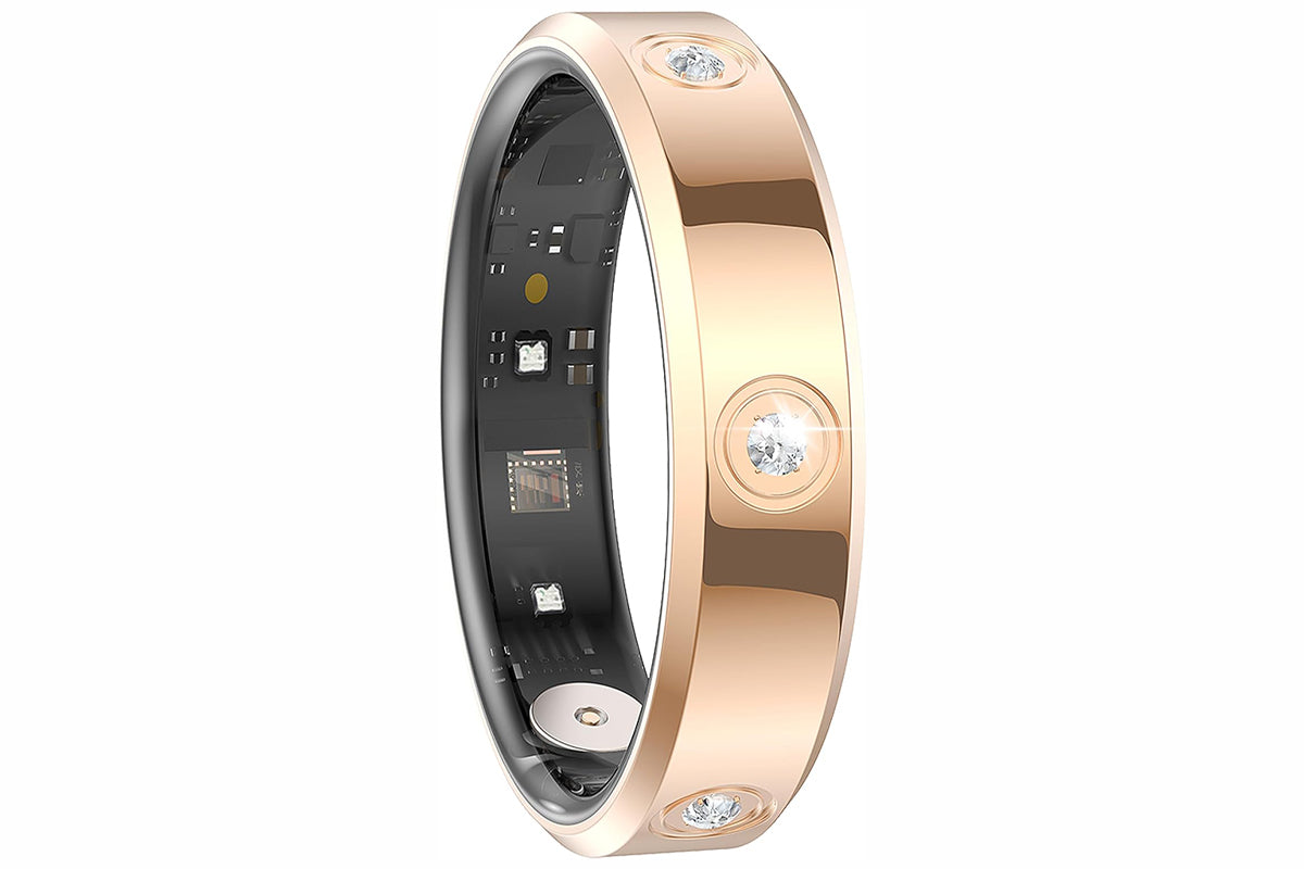Elegant Stainless Steel Smart Ring with Charging Case - Gold