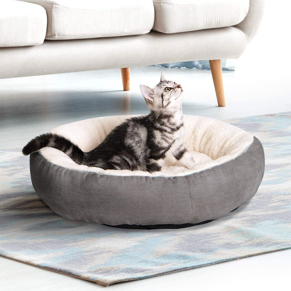 Round Washable Donut Pet Bed with Anti Slip Base - Grey