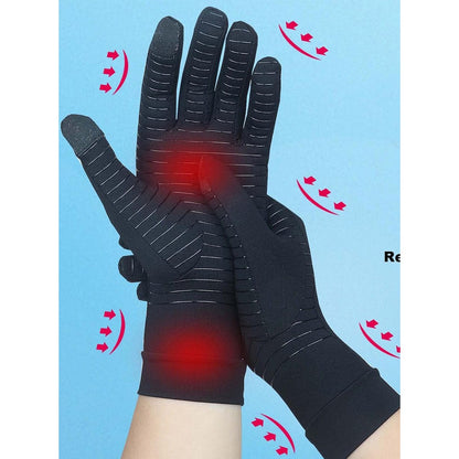 Full Finger Copper Arthritis Compression Gloves with Touchscreen Tips for Tendonitis