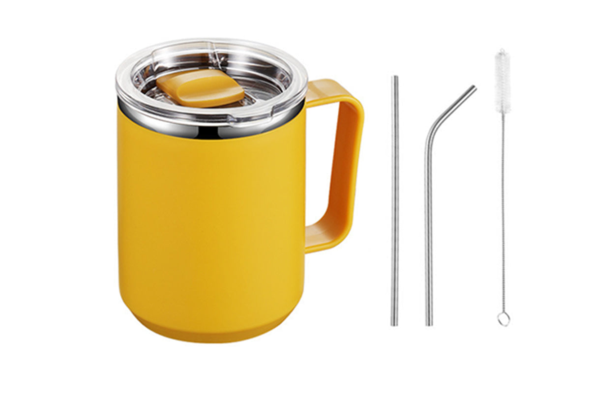 Stainless Steel Insulated Mug 450ml Coffee Mug with Handle Lid-Orange