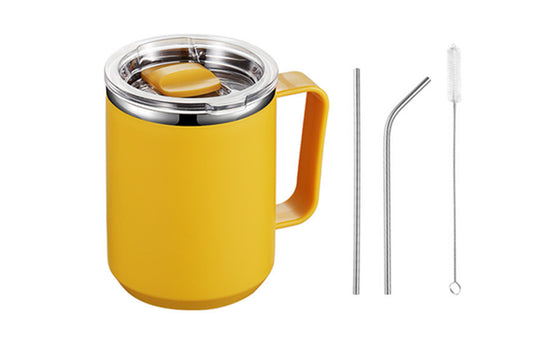 Stainless Steel Insulated Mug 450ml Coffee Mug with Handle Lid-Orange