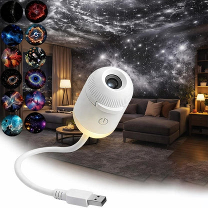 10 Slides Set Galaxy Projector and Night Light 360-degree USB Projector for Bedroom