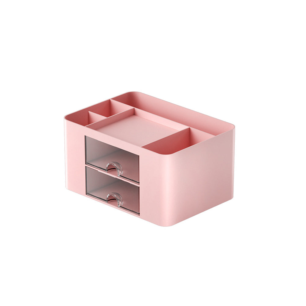 Multi-Functional Pen Organizer with 2 Drawer Office Art Supplies Holder for Desk Pink