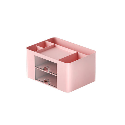 Multi-Functional Pen Organizer with 2 Drawer Office Art Supplies Holder for Desk Pink