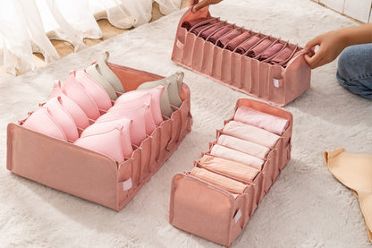 Set of 3 Foldable Drawer Organizer Dividers Cloth Storage Box-Pink
