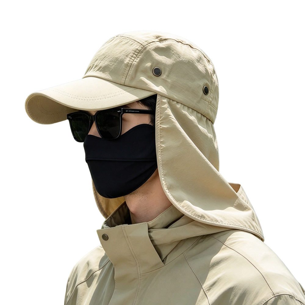 Summer Sun Hat Baseball Cap with Wide Brim and Extended Visor - Khaki