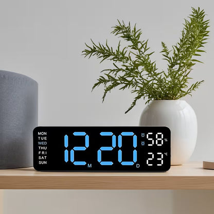 Alarm Clock Dual Alarm Wall Clock with Temperature and Humidity - Blue