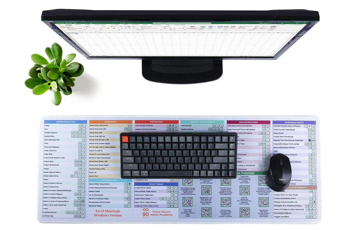 Excel Shortcut Keys Mouse Pad with QR Video Tutorials Non-Slip Excel Cheat Sheet Pad