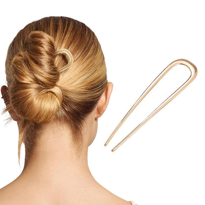3Pc U-Shaped Double Prong Hair Pins Metal Hair Forks for Women Updos and Buns
