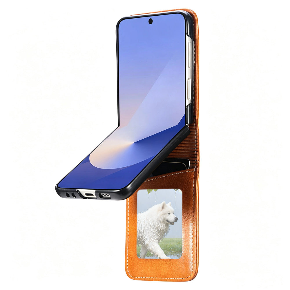 PU Wallet Card Holder Case for Samsung Galaxy Z Flip 6 7 8 with Stand - Brown