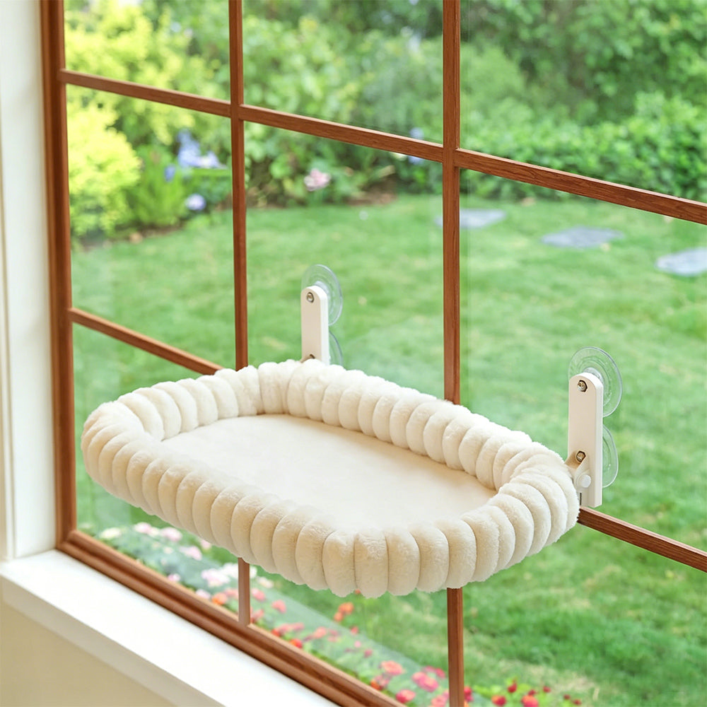 Cat Window Hammock 30x52cm Suction Cup Cat Bed with Washable Pad Cat Window Perch-Beige