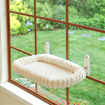 Cat Window Hammock 30x52cm Suction Cup Cat Bed with Washable Pad Cat Window Perch-Beige