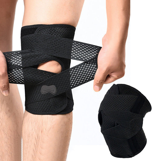 Pair of Adjustable Knee Brace Breathable Knee Support Pads for Workout Sports Black