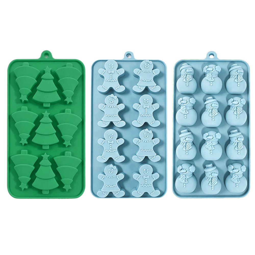 3 Pcs Christmas Silicone Mold Set Tree Gingerbread Man Snowman
