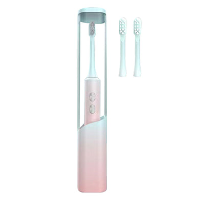 Travel Electric Toothbrush Self-Cleaning Vibration Toothbrush with 2Pcs Replacement Brush Head and Disinfection Storage Case Pink Green Gradient