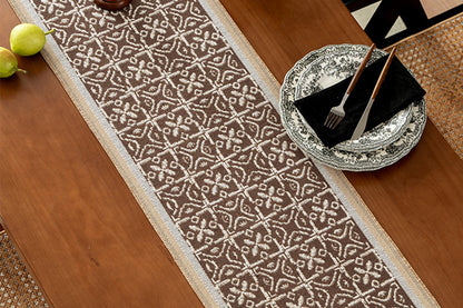Heavy Rustic Table Runner Imitation Linen Braided Macrame Table Runner -Brown