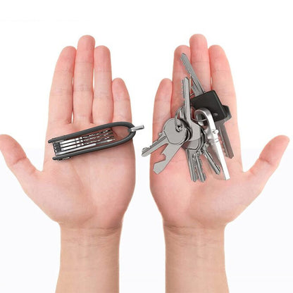 Leather Smart Key Holder Folding Key Organizer Clip Compact Keychain -Black