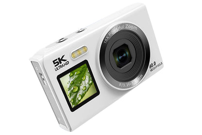 Dual Screen Digital Camera Point and Shoot Selfie Camera with Fill Light-White
