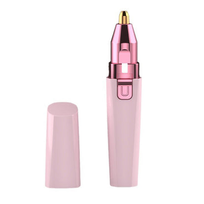 Women Facial Hair Removal 2 in 1 Rechargeable Eyebrow Trimmer Face Shaver with Light -Pink