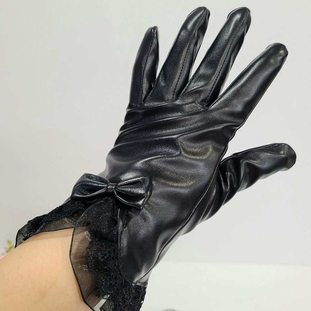 Pair of Women Winter Gloves Touch Screen Driving Warm PU Leather Gloves Style 1