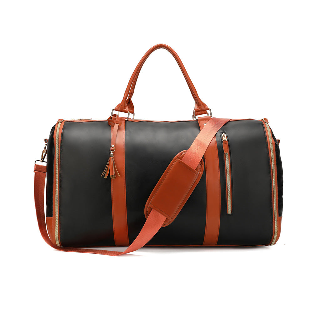 Water-Resistant Garment Duffle Bag Duffle Bag PU Leather Travel Bag -Black