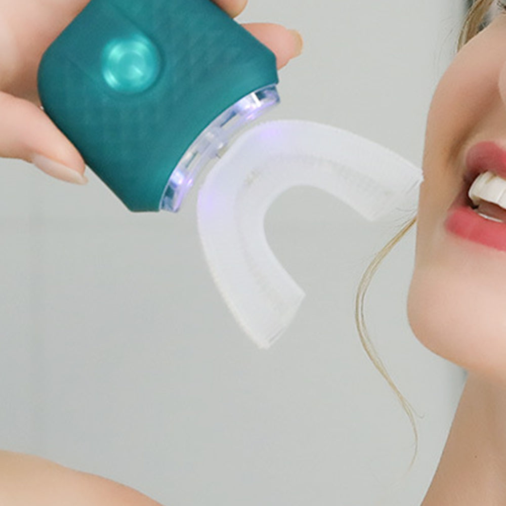 U-Shaped Electric Toothbrush Hands-Free Automatic Toothbrush with Charging Base-Green