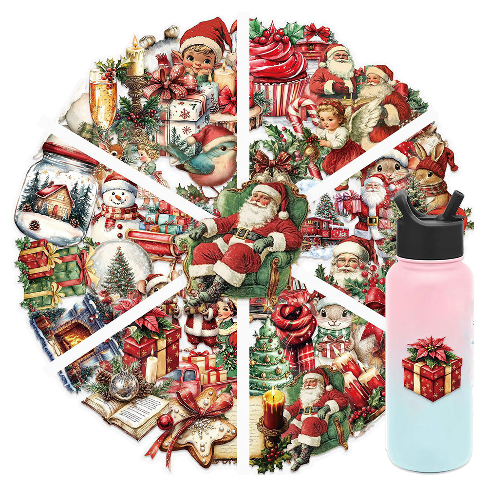 50 Pack Vintage Waterproof PET Christmas Stickers for DIY Crafts