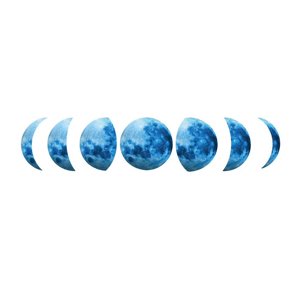 Set of Glow in The Dark Moon Wall Decals Luminous Space Planet Moon Phases Wall Sticker -Blue