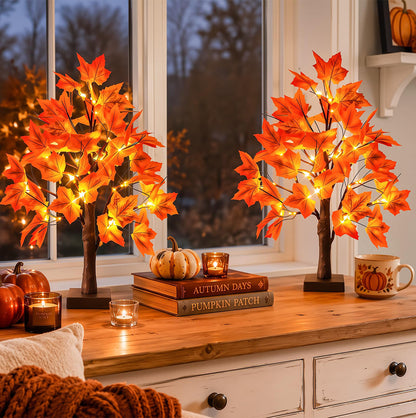 2 Piece 24 LED Lighted Artificial Maple Tree Thanksgiving Table Decor