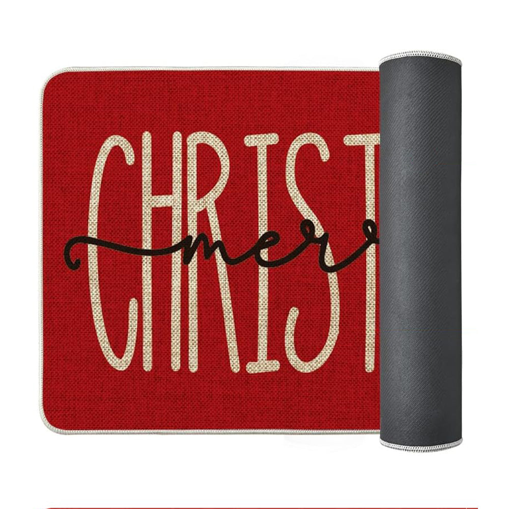 2Pcs Merry Christmas Kitchen Rugs Holiday Print Mats Home Kitchen Decor