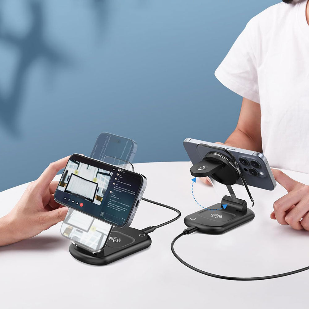 3-in-1 Wireless Charging Station for Apple Devices Wireless Charger Dock with Night Light Black