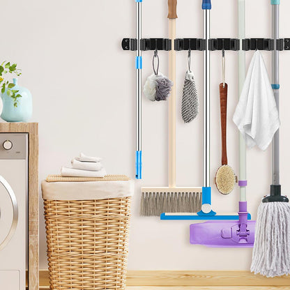 Hanging Over The Door Broom Holder Stainless Steel Mop and Broom Holder Tool Organizer for Garage Closet Laundry