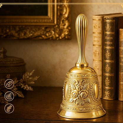 Vintage Hand Bell Retro Metal Dinner Bell with Rose Pattern - Gold