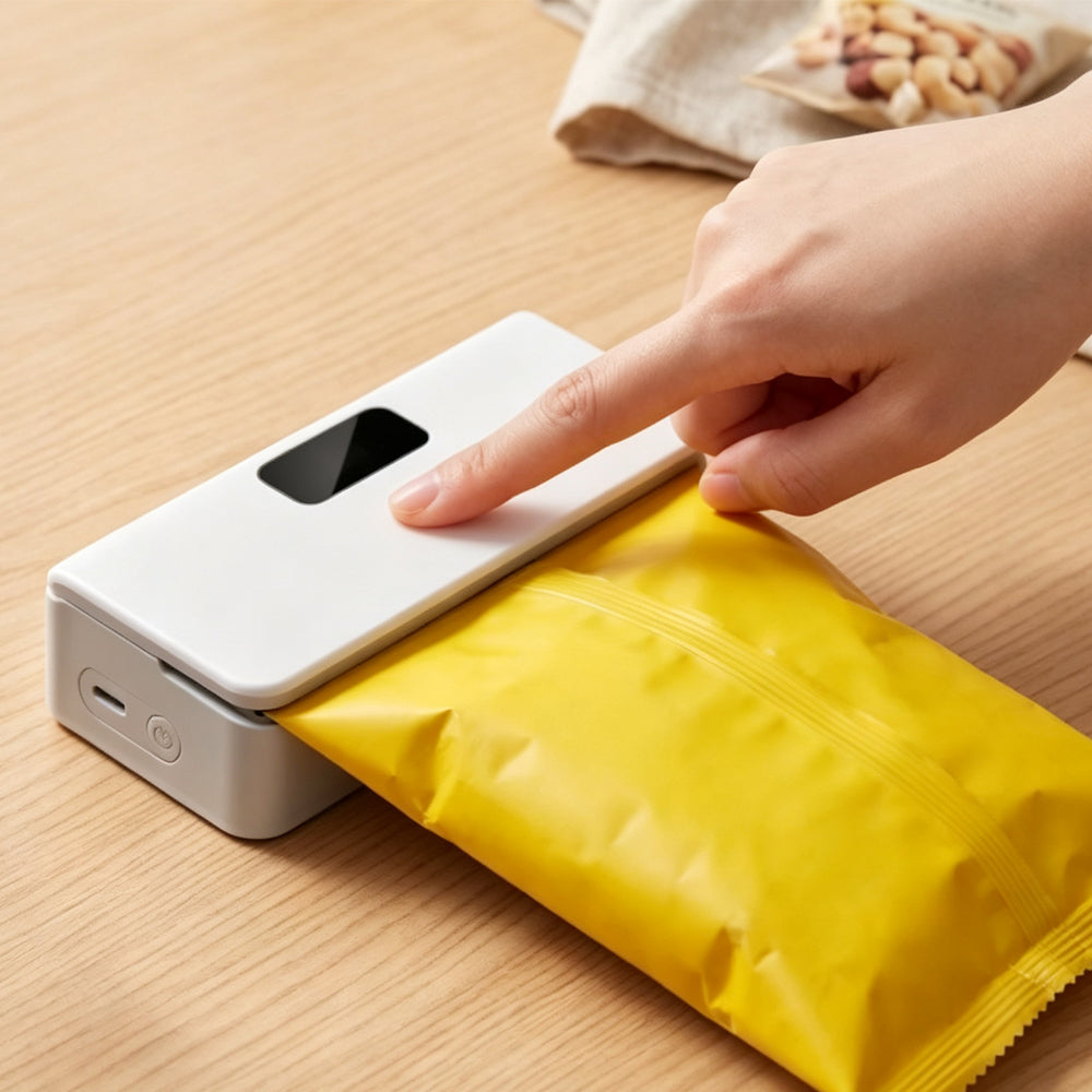 6 Level Bag Sealer with Cutter and LED Display Heat Sealer - White
