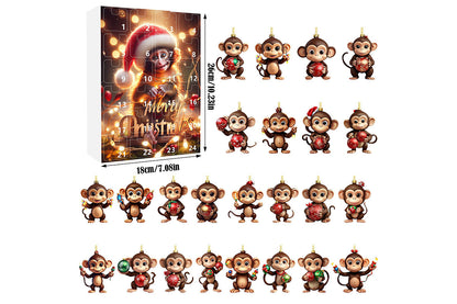 2025 Advent Countdown Calendar Monkey Christmas Hanging Ornaments -Smiling