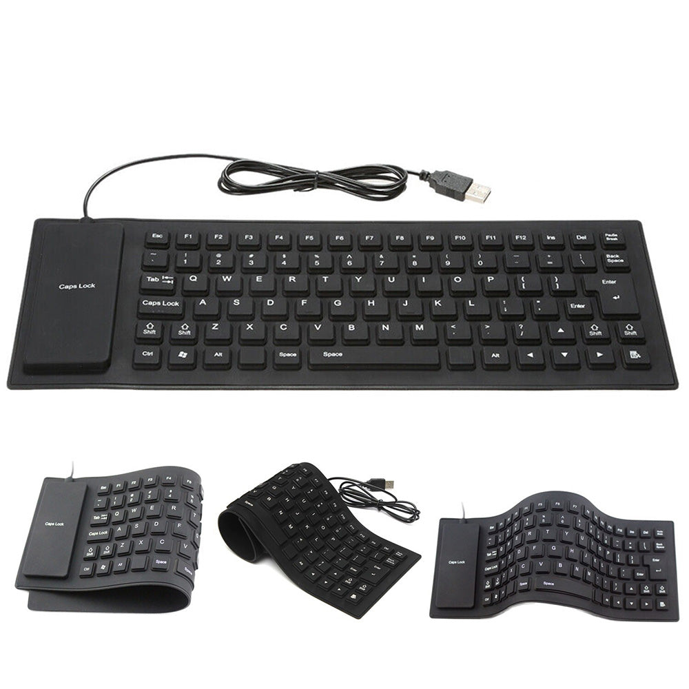 Waterproof Silicone Foldable Flexible Full Size USB Keyboard - 85-key