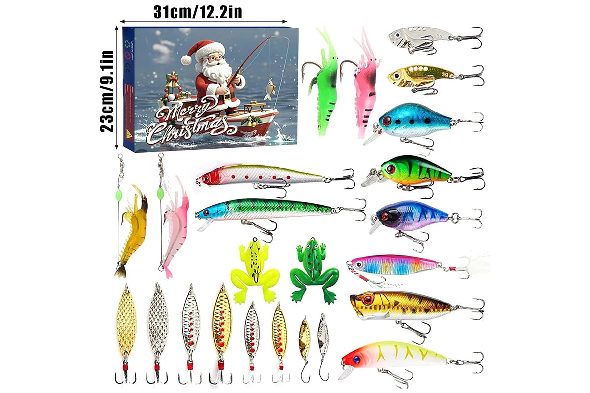 Fishing Lure Advent Calendar Christmas Countdown 24 Days Fishing Baits Set for Fishing Lover-Style 1