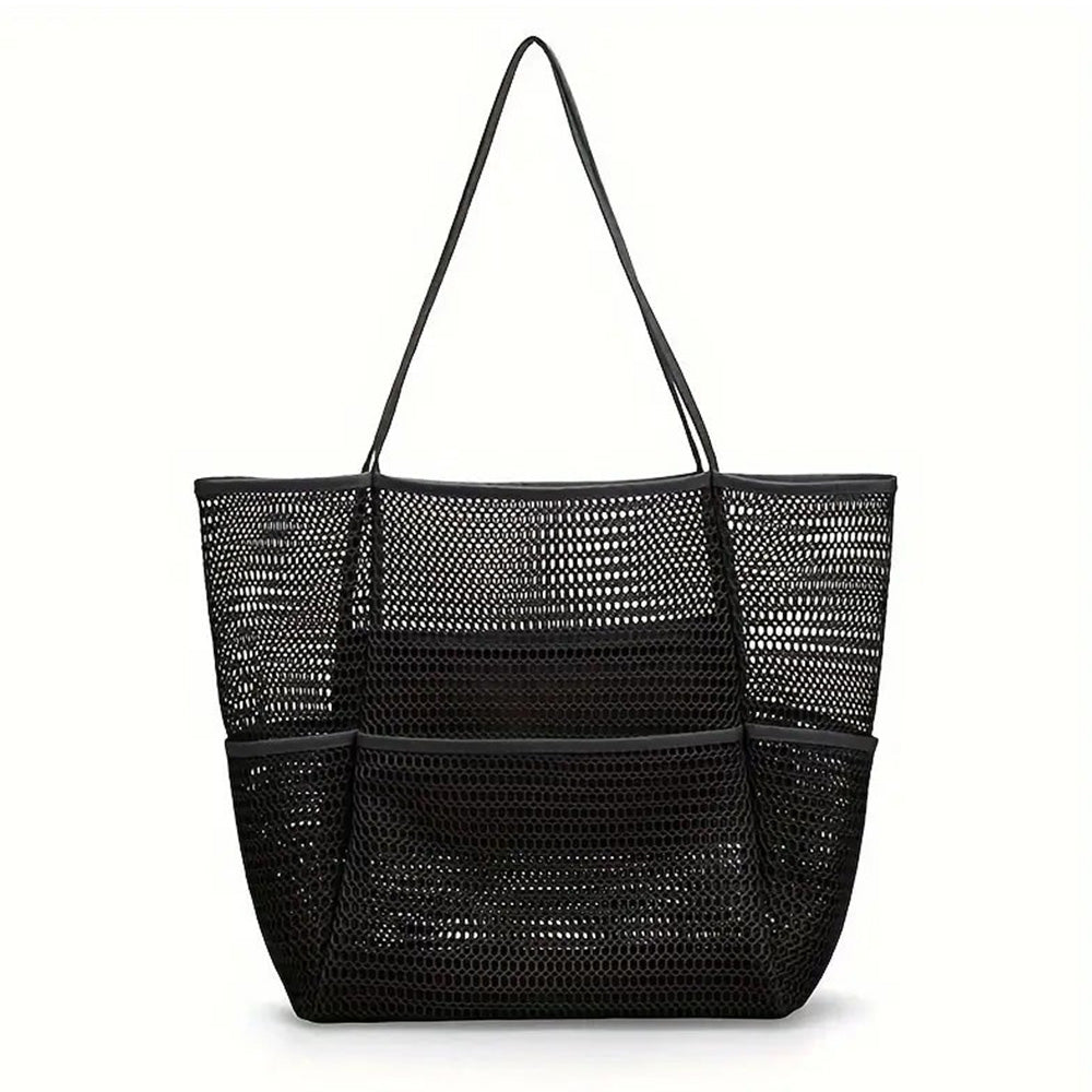 Beach Mesh Tote Bag Womens Shoulder Handbag Grocery Bag Black