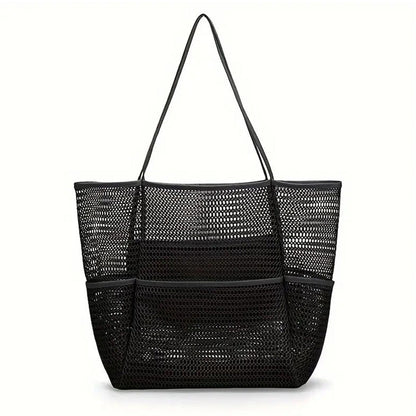 Beach Mesh Tote Bag Womens Shoulder Handbag Grocery Bag Black