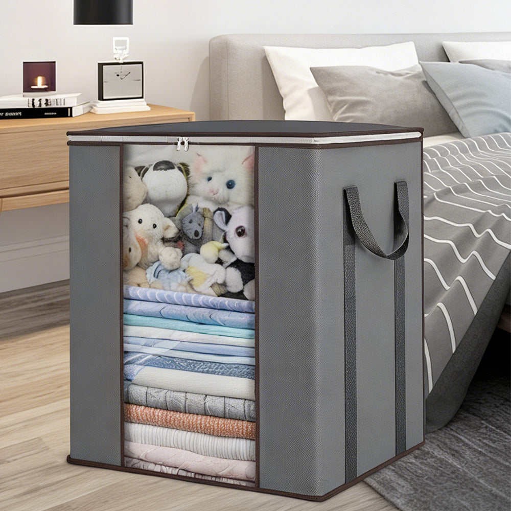Blanket Storage Bag Extra Large Moving Clothes and Toy Foldable Container 120L-Grey