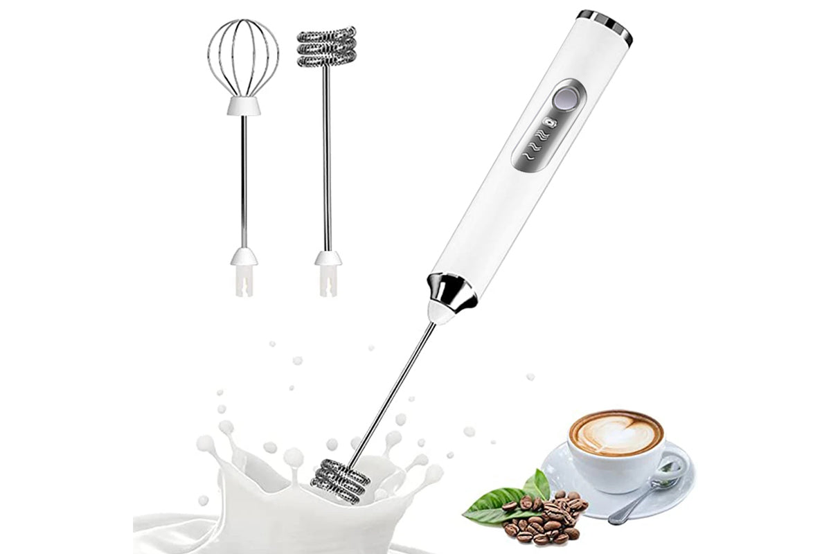 Electric Milk Frother Handheld Mini Drink Mixer Whisk Drink Foam Mixer with USB Rechargeable Frother for Coffee Latte-White