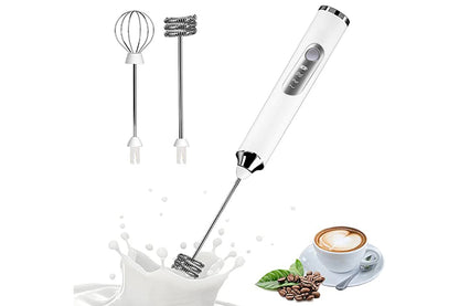 Electric Milk Frother Handheld Mini Drink Mixer Whisk Drink Foam Mixer with USB Rechargeable Frother for Coffee Latte-White