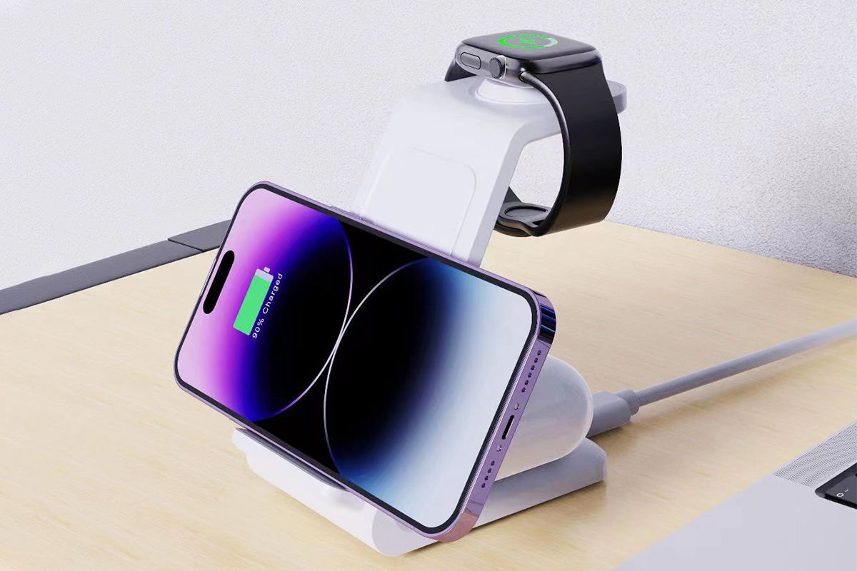 3 in 1 Wireless Charger Dock Charging Station - White