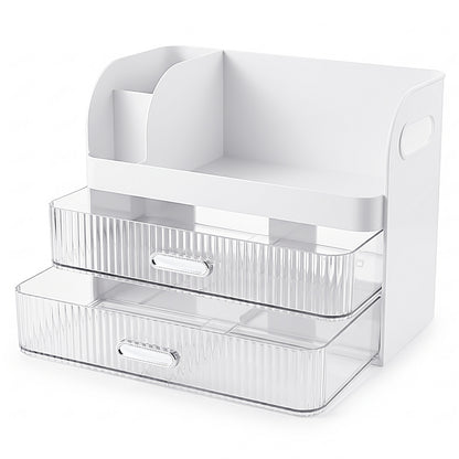Makeup Organiser with 2 Drawers Cosmetic Storage Box Multi-Section Makeup Skincare Storage Box